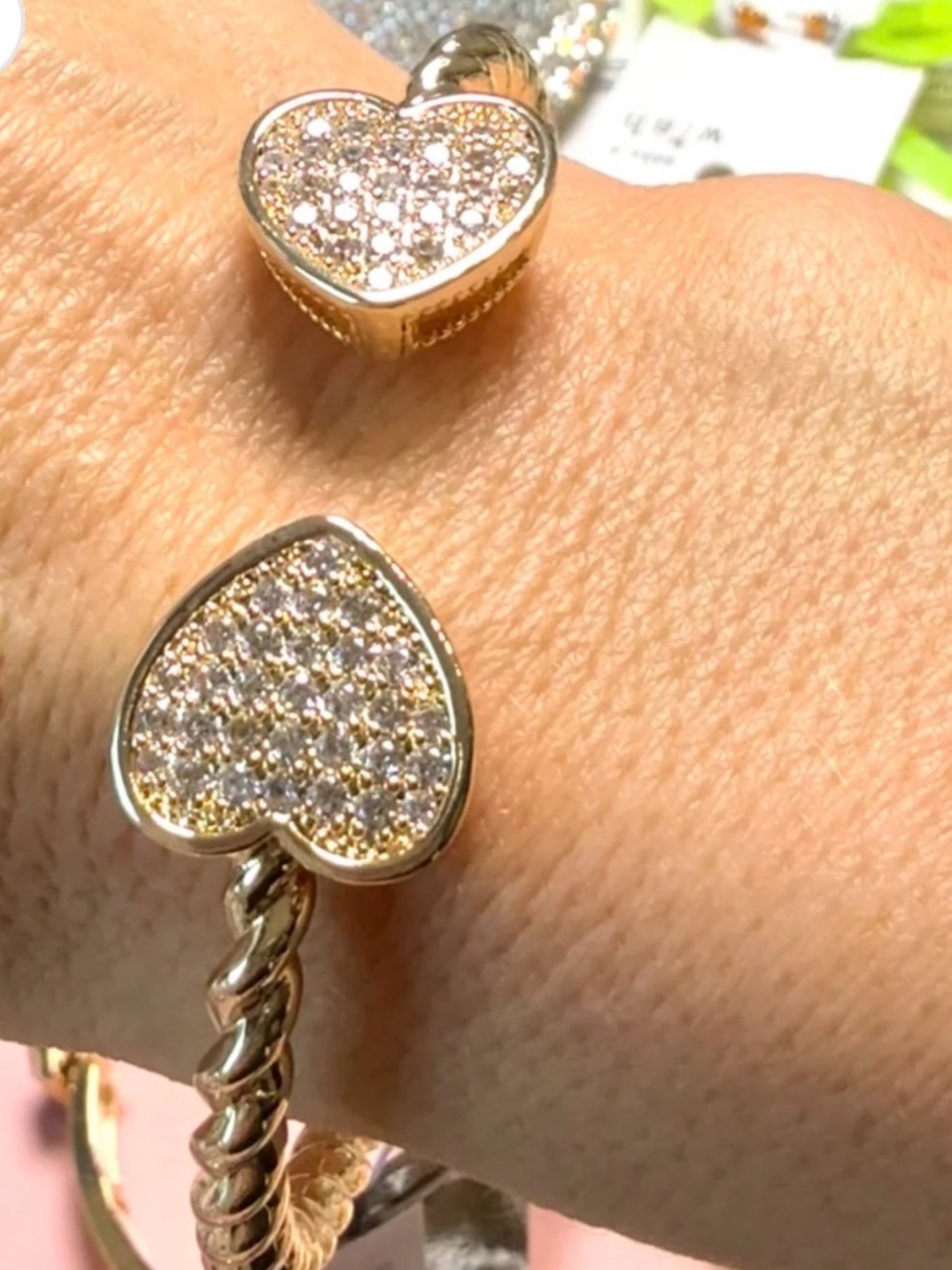 Heart Pave Crystal Cuff Bracelet - Gold